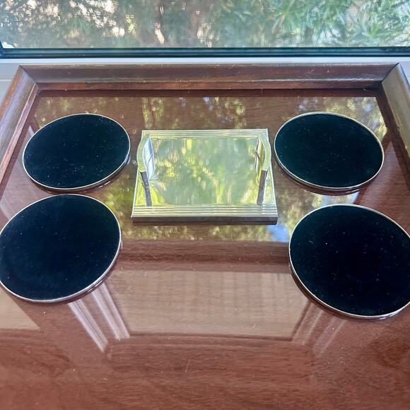 Vintage Silver Plated Coaster Set of 4 with Caddy - Picture 5 of 9